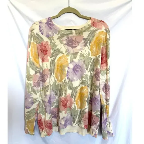 Lauren Ralph Lauren Pastel Floral Crewneck Sweater, XXXL, Soft Plus Size - Picture 2 of 5